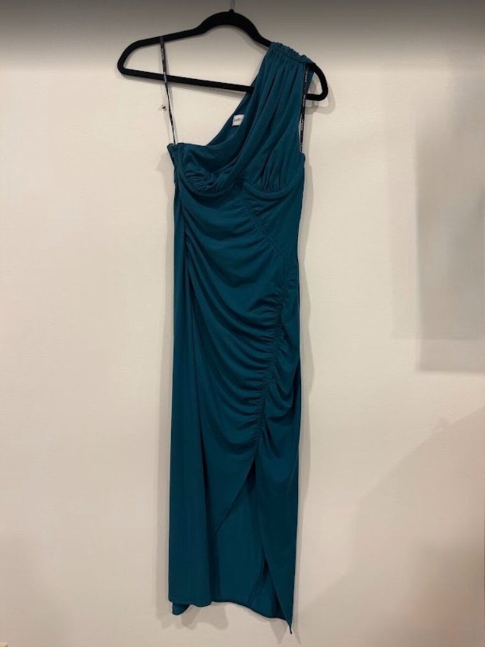 Self-Portrait Green Jersey One Shoulder Ruched Midi Dress